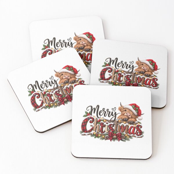Item preview, Merry Christmas Highland Cow designed and sold by Wild Ink Studio by Barbara.