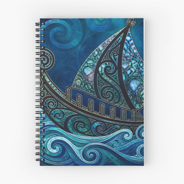 Item preview, Maori Koru Waka Canoe Ocean Waves Blue Paua Shell Print designed and sold by GrinGalore.