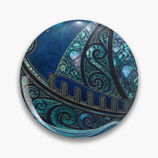 Item preview, Maori Koru Waka Canoe Ocean Waves Blue Paua Shell Print designed and sold by GrinGalore.