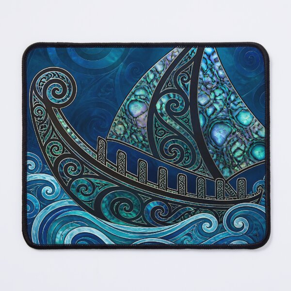 Item preview, Maori Koru Waka Canoe Ocean Waves Blue Paua Shell Print designed and sold by GrinGalore.