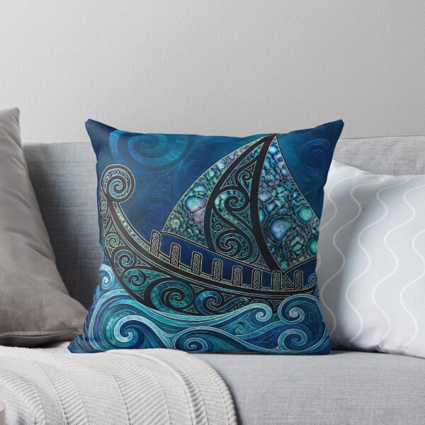 Item preview, Maori Koru Waka Canoe Ocean Waves Blue Paua Shell Print designed and sold by GrinGalore.