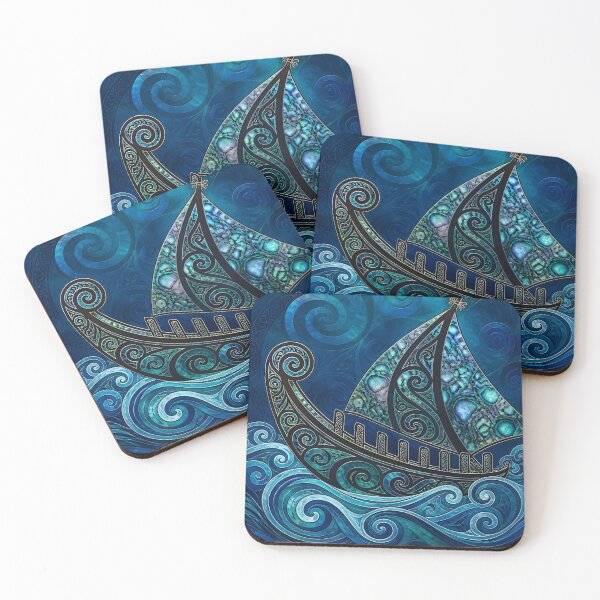 Item preview, Maori Koru Waka Canoe Ocean Waves Blue Paua Shell Print designed and sold by GrinGalore.
