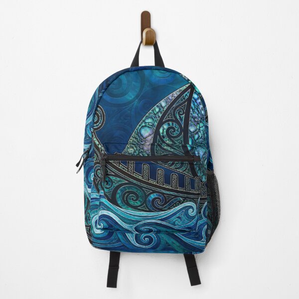 Item preview, Maori Koru Waka Canoe Ocean Waves Blue Paua Shell Print designed and sold by GrinGalore.