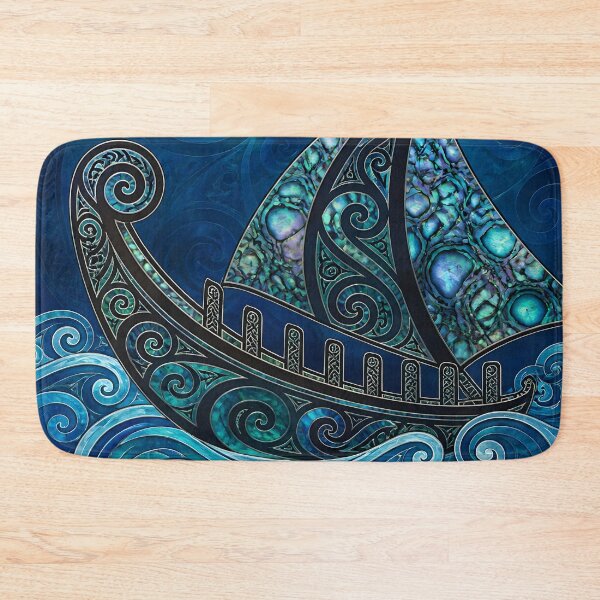 Item preview, Maori Koru Waka Canoe Ocean Waves Blue Paua Shell Print designed and sold by GrinGalore.