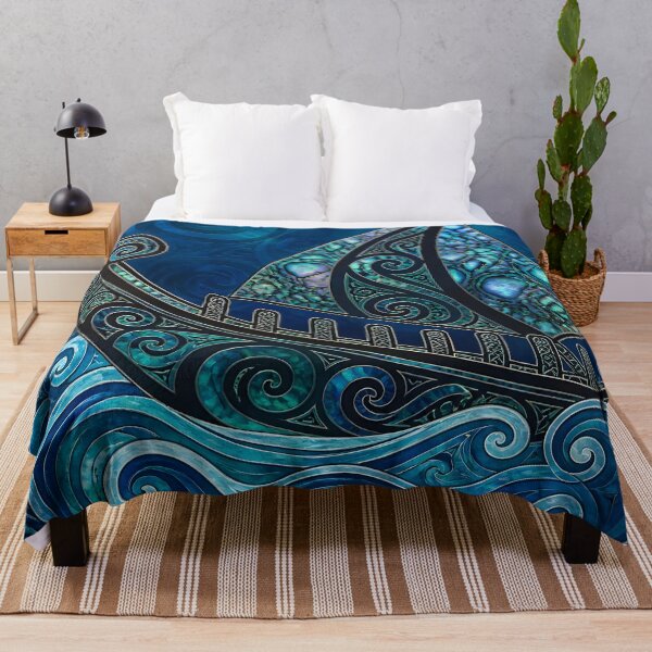Item preview, Maori Koru Waka Canoe Ocean Waves Blue Paua Shell Print designed and sold by GrinGalore.