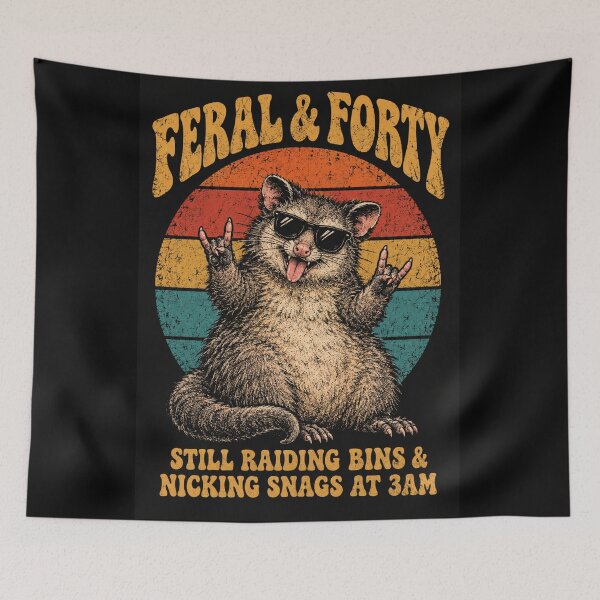 Item preview, Feral and Forty Funny Possum Retro Sunset 40th Birthday Humor designed and sold by Yellowriversss.
