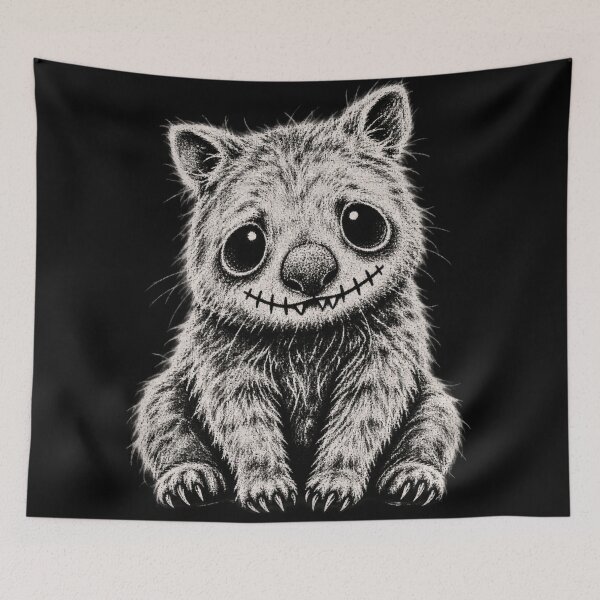 Item preview, Creepy Cute Wombat Stitched Smile Stipple Ink Dark Art Soft Grunge designed and sold by Yellowriversss.