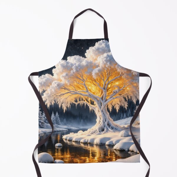 Item preview, Glowing Winter Tree by Moonlit River – Enchanted Snow Fantasy Landscape Art Print designed and sold by Kaleidoscope Print.