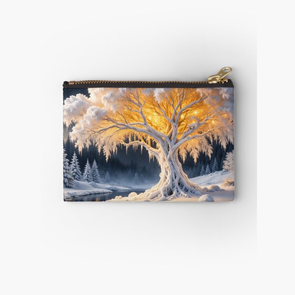 Item preview, Glowing Winter Tree by Moonlit River – Enchanted Snow Fantasy Landscape Art Print designed and sold by Kaleidoscope Print.
