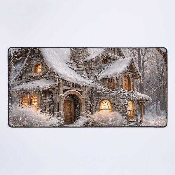 Item preview, Cozy Snowy Cottage in Winter Forest – Enchanted Fairytale House Art Print designed and sold by Kaleidoscope Print.