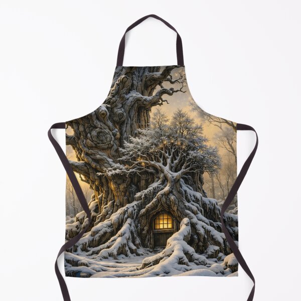 Item preview, Enchanted Ancient Tree House in Snow – Magical Winter Forest Fantasy Art Print designed and sold by Kaleidoscope Print.