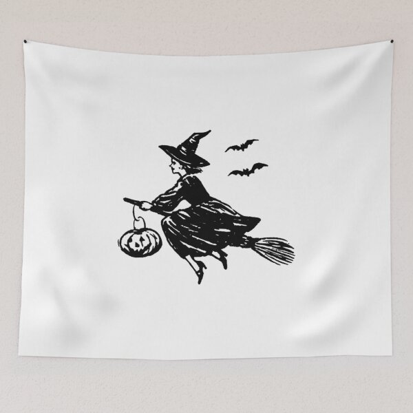 Item preview, Vintage Silhouette Witch Flying on Broomstick with Jack-o'-Lantern designed and sold by Emily Waters.