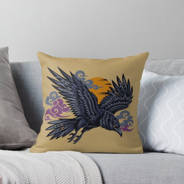 Item preview, Dark Blue Raven in Flight with Golden Sun – Bold Graphic Print designed and sold by SilentPowerArt.