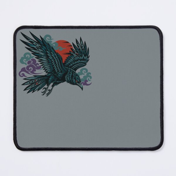 Item preview, Teal Raven in Flight with Red Sun – Dark Atmospheric Print designed and sold by SilentPowerArt.