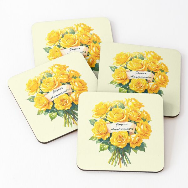 Item preview, Joyeux Anniversaire with Yellow Rose Bouquet – French Birthday Greeting designed and sold by EmeraldeaArt.