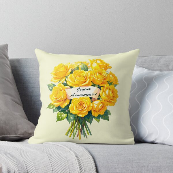 Item preview, Joyeux Anniversaire with Yellow Rose Bouquet – French Birthday Greeting designed and sold by EmeraldeaArt.
