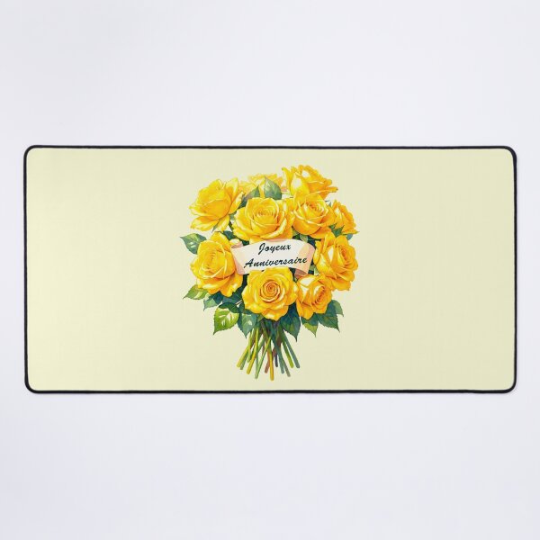 Item preview, Joyeux Anniversaire with Yellow Rose Bouquet – French Birthday Greeting designed and sold by EmeraldeaArt.