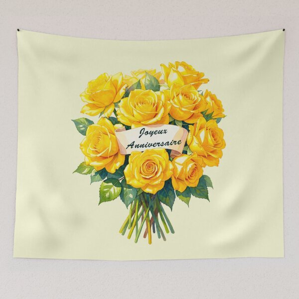 Item preview, Joyeux Anniversaire with Yellow Rose Bouquet – French Birthday Greeting designed and sold by EmeraldeaArt.