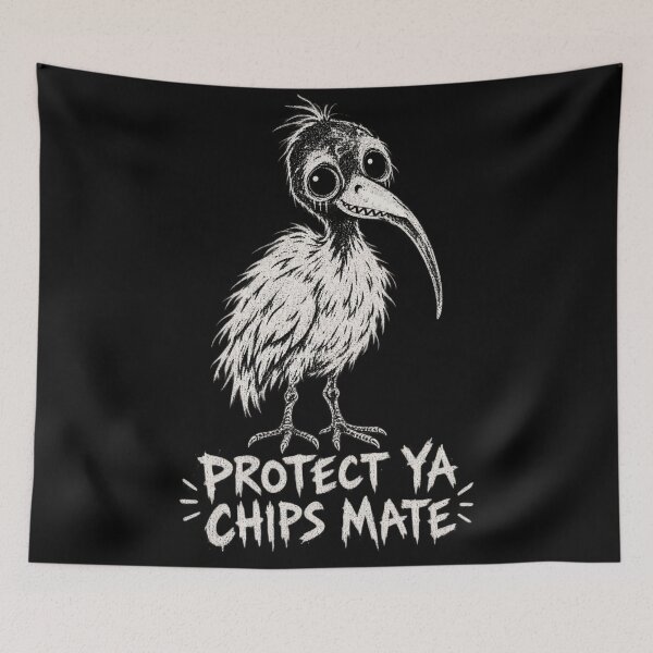 Item preview, Protect Ya Chips Mate Creepy Cute Bin Chicken White Ibis Aussie Humor designed and sold by Yellowriversss.