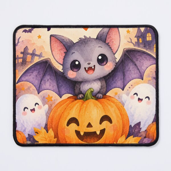 Item preview, Have a Fang-tastic Halloween – Cute Watercolor Bat and Pumpkin designed and sold by blankTeeShirt.