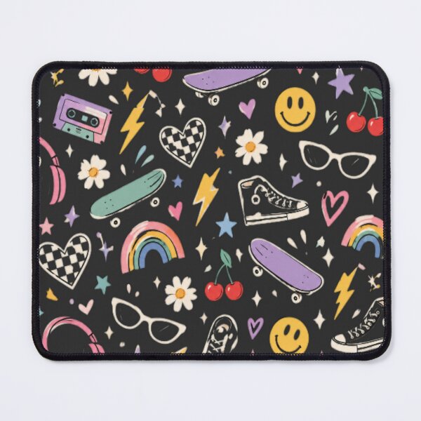 Item preview, Retro 90s Cool Doodle Pattern – Skateboard, Sneakers & Smiley designed and sold by Mellowmint-art.