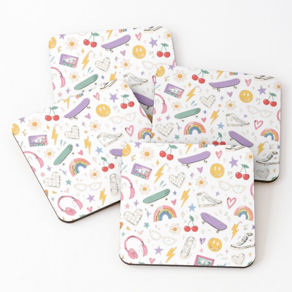 Item preview, Retro 90s Cool Doodle Pattern – Skateboard, Sneakers & Smiley designed and sold by Mellowmint-art.