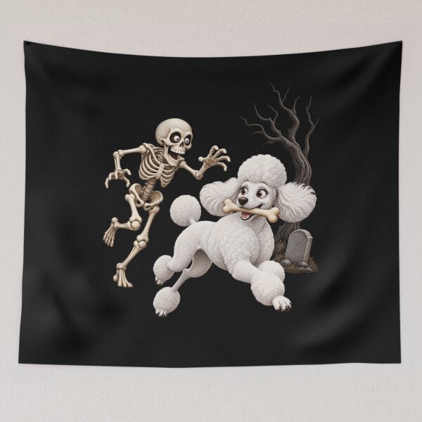 Item preview, Funny Poodle Dog Stealing Skeleton Bone Halloween  designed and sold by Chromatic-Cubes.