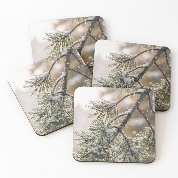 Item preview, Snowy Pine Branch in Winter Forest with Falling Snowflakes designed and sold by Emily Waters.