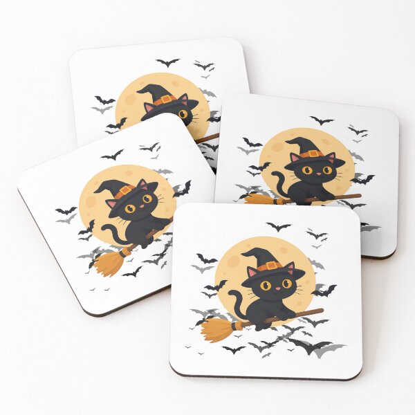 Item preview, Flying Witch Cat on a Broom with Bats Halloween Design designed and sold by iamKRUK.