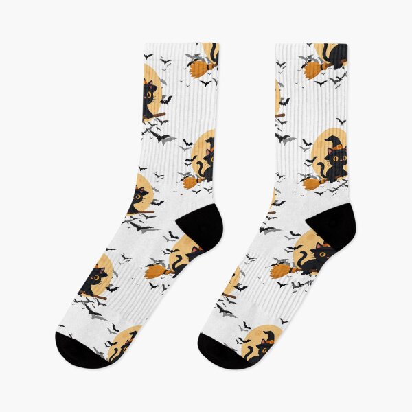 Item preview, Flying Witch Cat on a Broom with Bats Halloween Design designed and sold by iamKRUK.