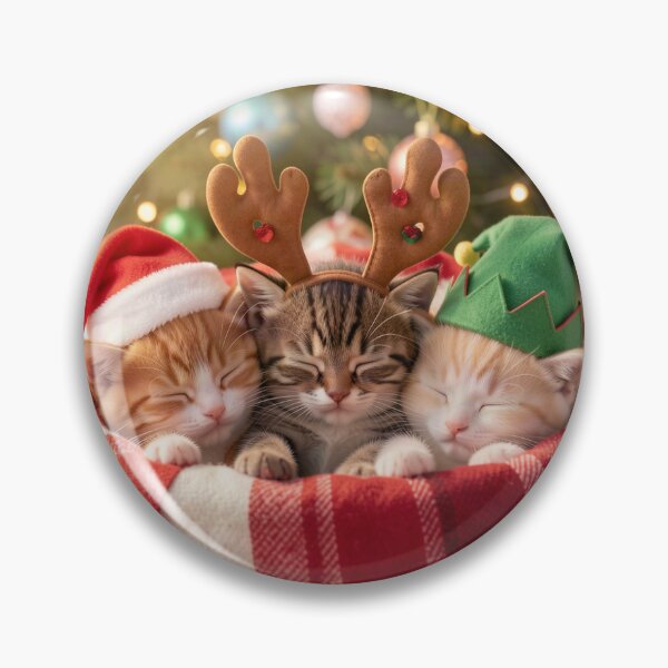 Item preview, Three Tiny Kittens Christmas Basket Sleepy Trio Art Print designed and sold by Topmission Tech Limited.
