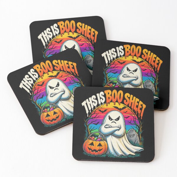 Item preview, Funny This Is Boo Sheet Grumpy Ghost Retro Sunset Halloween Design designed and sold by Morbiusshop.