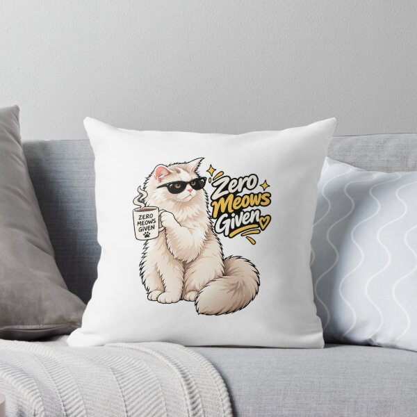 Item preview, Zero Meows Given – Funny Fluffy Cat with Coffee Vector Design designed and sold by vikushka.