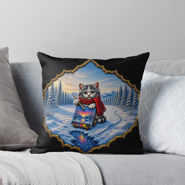 Item preview, Winter Wonderland Artist Cat - Cute Kitten Painting on Snow designed and sold by Breezes-of-Ida.