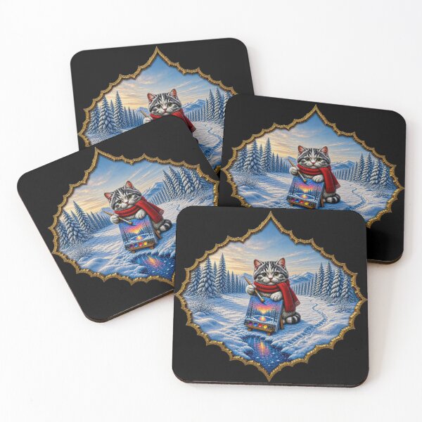 Item preview, Winter Wonderland Artist Cat - Cute Kitten Painting on Snow designed and sold by Breezes-of-Ida.