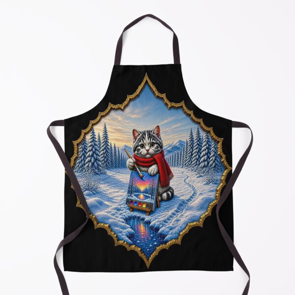 Item preview, Winter Wonderland Artist Cat - Cute Kitten Painting on Snow designed and sold by Breezes-of-Ida.