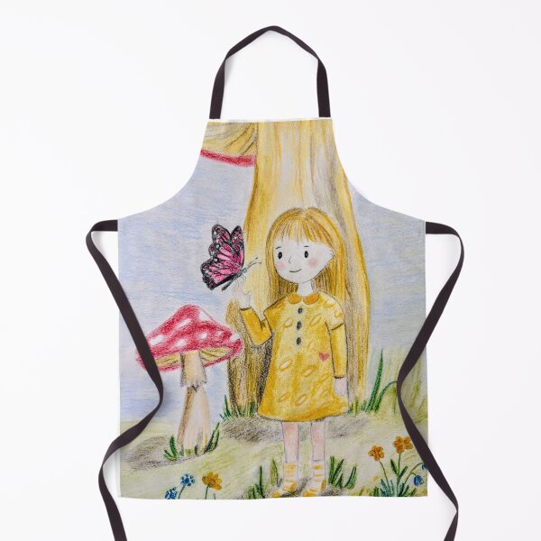 Item preview, Girl with butterfly and fly agaric mushroom - Fairy-tale colored pencil drawing designed and sold by alilu-art .