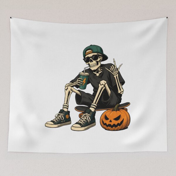 Item preview, Skater Skeleton Drinking On Skateboard With Pumpkin designed and sold by Dmo3HarkoArt.
