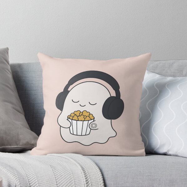 Item preview, Cute Ghost with Headphone & Popcorn  designed and sold by suncorner28.