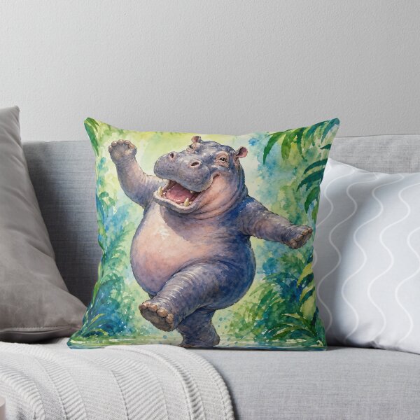Item preview, Dancing Hippo Watercolor – Joyful Hippopotamus Jungle Art, Colorful Tropical Animal Illustration designed and sold by Jandedan.