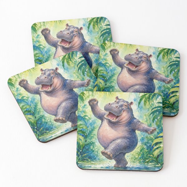 Item preview, Dancing Hippo Watercolor – Joyful Hippopotamus Jungle Art, Colorful Tropical Animal Illustration designed and sold by Jandedan.
