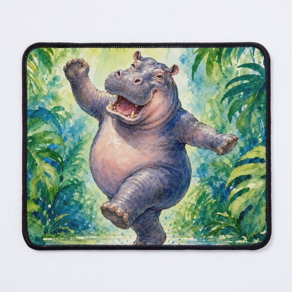 Item preview, Dancing Hippo Watercolor – Joyful Hippopotamus Jungle Art, Colorful Tropical Animal Illustration designed and sold by Jandedan.