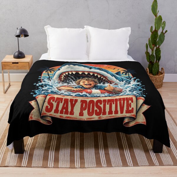 Item preview, Stay Positive Funny Shark Attack Retro Summer Humor Design designed and sold by Morbiusshop.