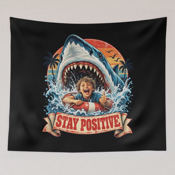 Item preview, Stay Positive Funny Shark Attack Retro Summer Humor Design designed and sold by Morbiusshop.
