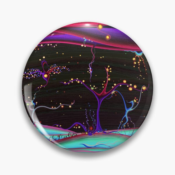 Item preview, Whimsy dreamlike psychedelic alien world pin button  designed and sold by Ofir mor.