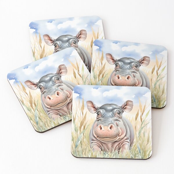 Item preview, Cute Watercolor Baby Hippo in Meadow Grass designed and sold by Hackl20.