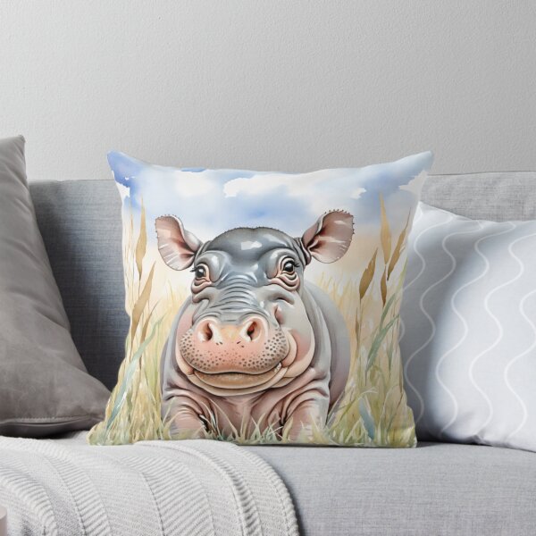 Item preview, Cute Watercolor Baby Hippo in Meadow Grass designed and sold by Hackl20.