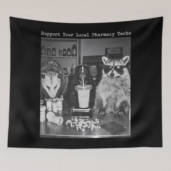 Item preview, Support Your Local Pharmacy Techs Raccoon Possum Pharmacist designed and sold by Chromatic-Cubes.