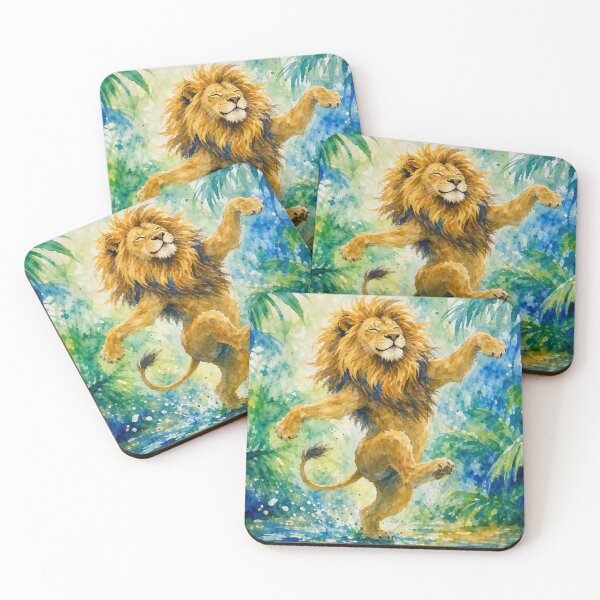 Item preview, Dancing Lion Watercolor – Joyful Lion Jungle Art, Colorful Tropical Wildlife Illustration designed and sold by Jandedan.