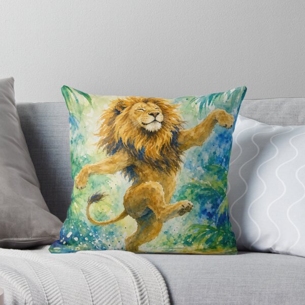 Item preview, Dancing Lion Watercolor – Joyful Lion Jungle Art, Colorful Tropical Wildlife Illustration designed and sold by Jandedan.